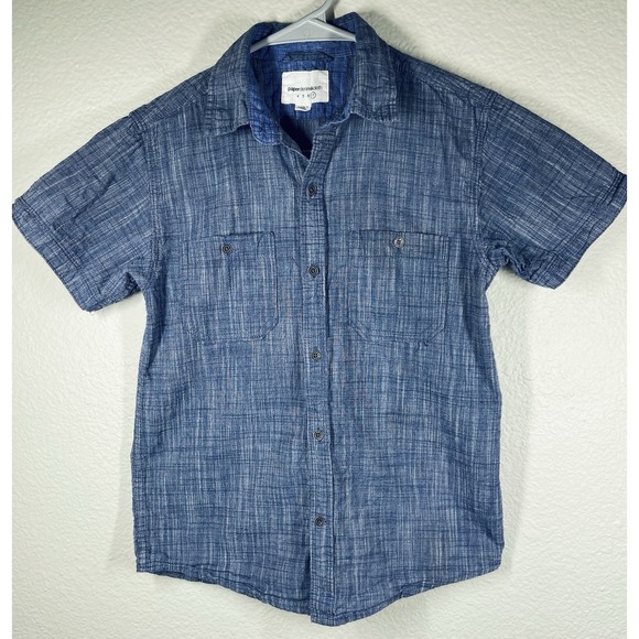 Pd&c Boys Blue Short Sleeve Button-Down Shirt Size 7  Denim Look Textured - Picture 1 of 10